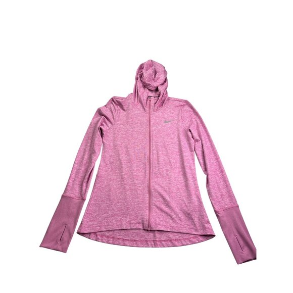 Nike Dri-Fit Womens Hooded Running Jacket Size S Pink Full Zip Thumbholes - Picture 1 of 7